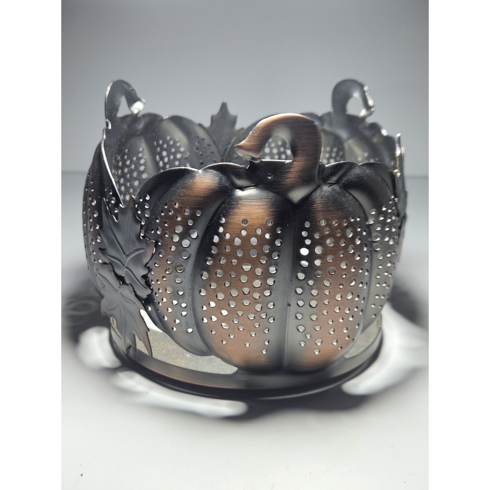 Bath & Body Works Pumpkin Leaves 3 Wick Candle Holder Sleeve Metal Bronze Fall - Picture 3 of 7